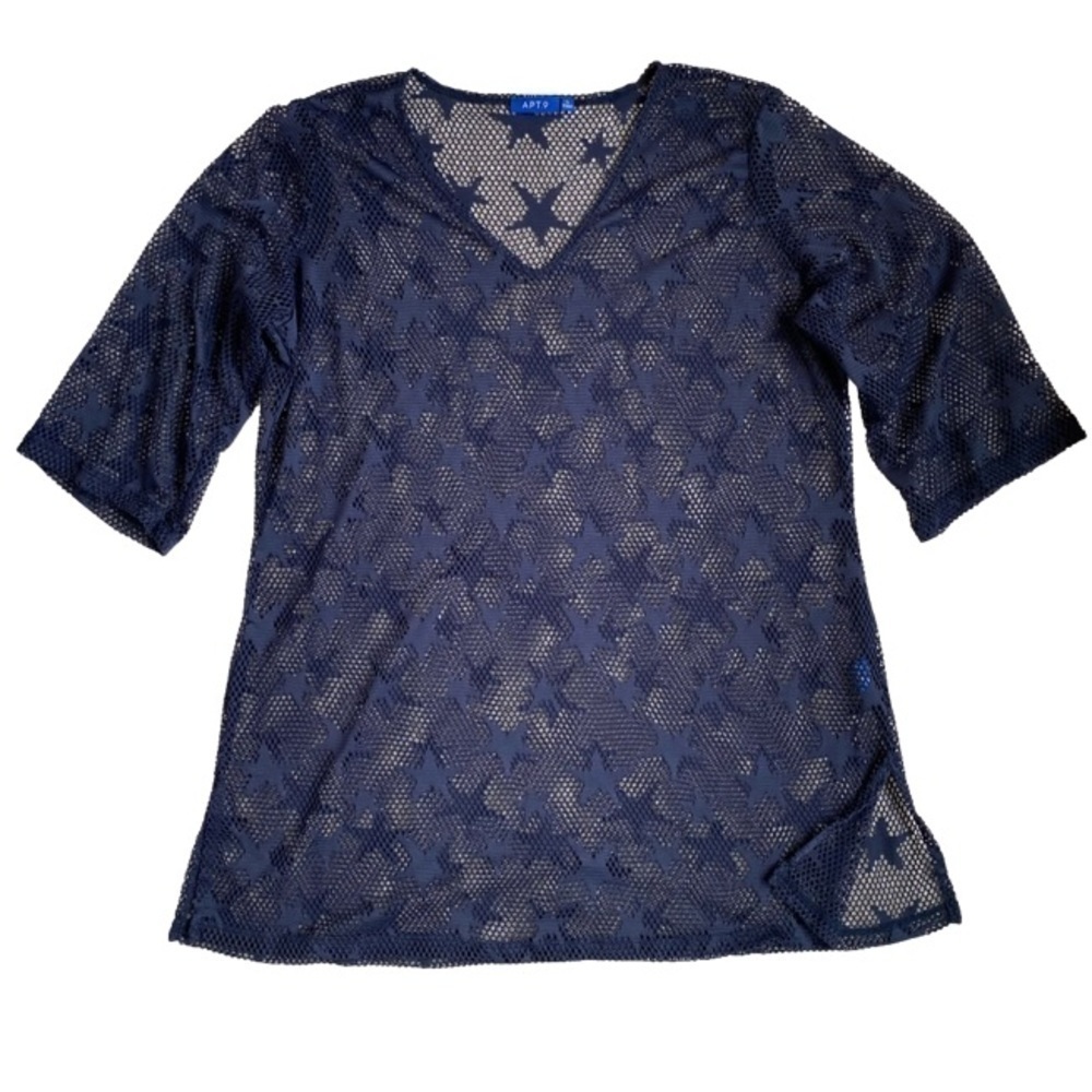 APT. 9 Swim Coverup Navy Blue Starfish Sheer Mesh Women Size XL